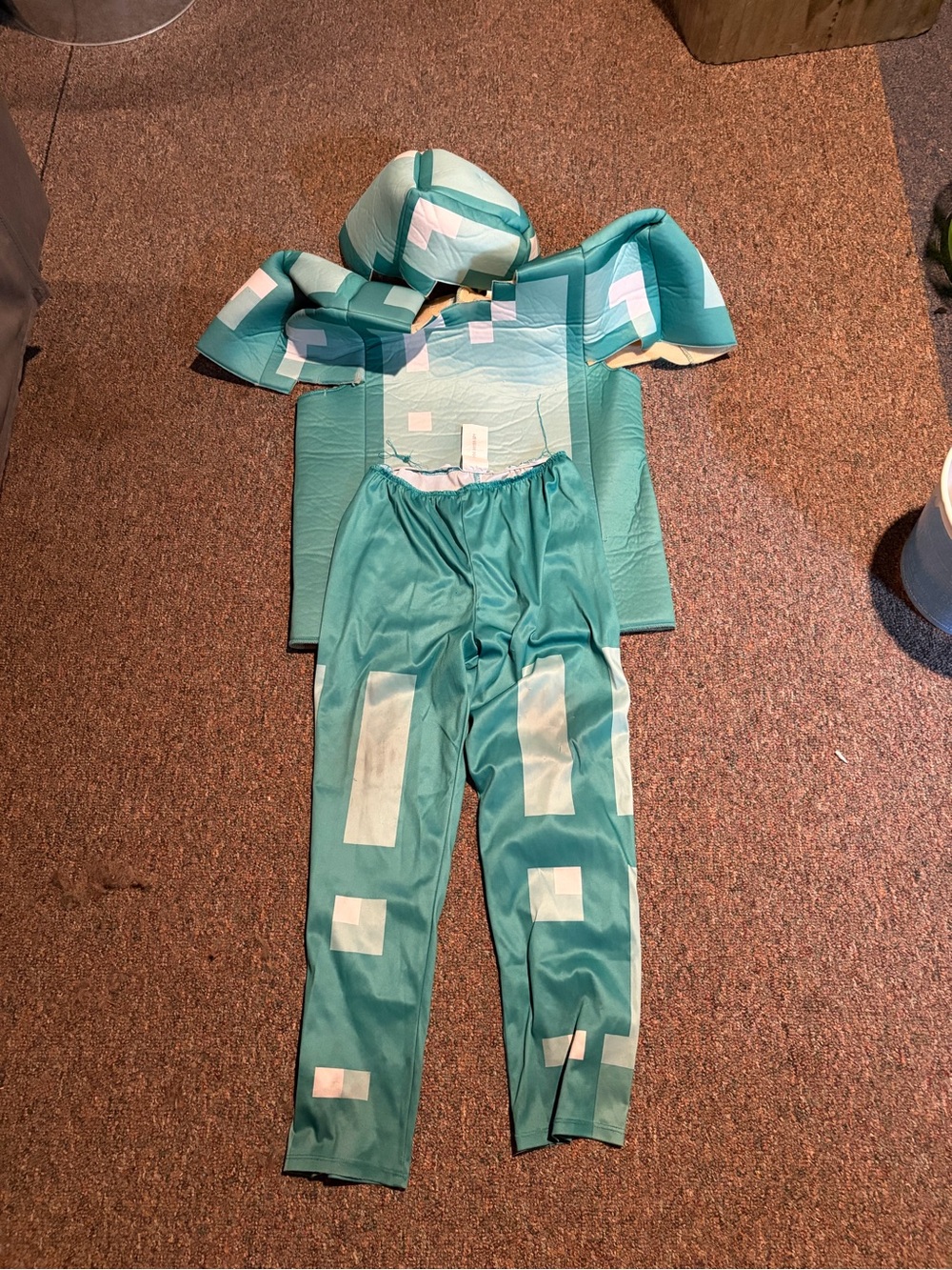 Kids Teal Pixel Hero Costume with Hooded Top and Pants